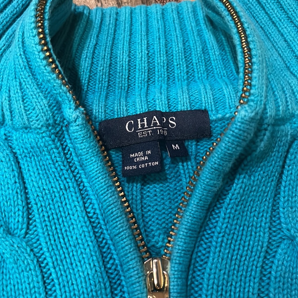 Chaps Blue Chunky cable Knit Sweater sz M - Picture 4 of 5